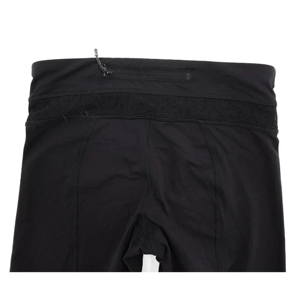 Lululemon Pants Womens 4 Black Crop Capri Mesh Lace Panel Zip Pocket Yoga Run - Picture 6 of 15